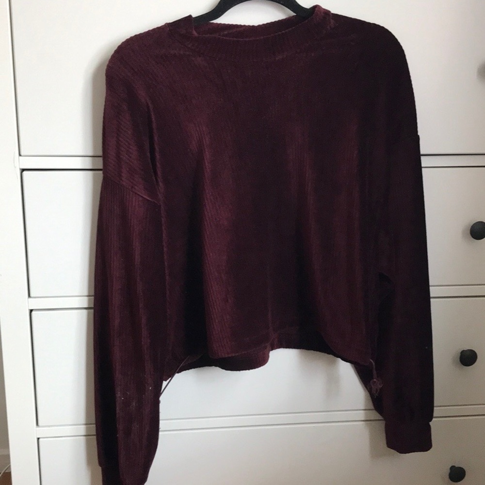 Wine red ribbed long sleeve